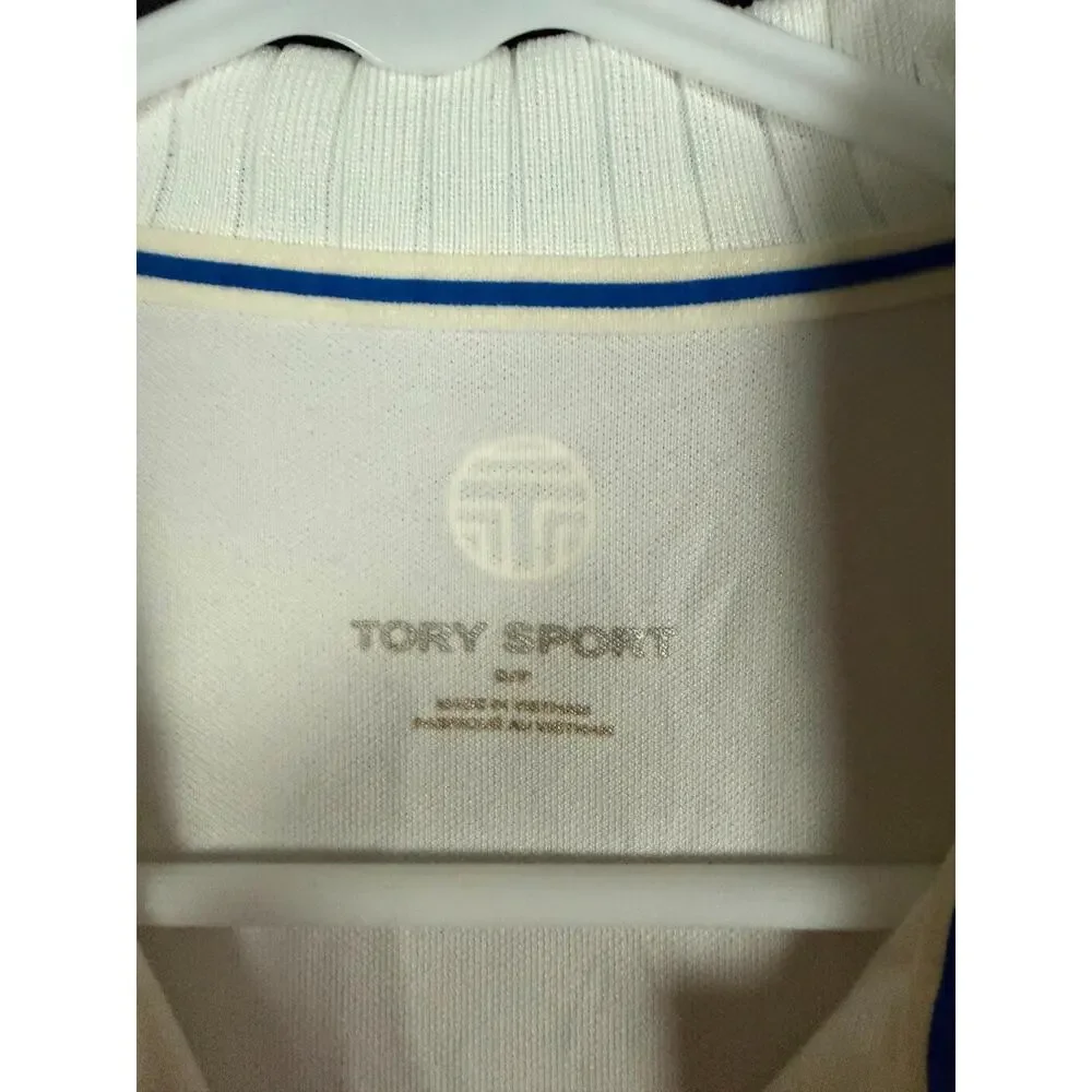 Tory Sport Performance Pique Sleeveless Polo White Blue NWT Women's S